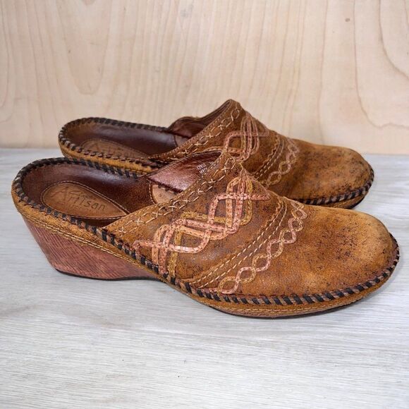 Clarks Artisan Stitched Driving Mule Clogs Brown Leather 72932 Women's 7.5 - Picture 4 of 11